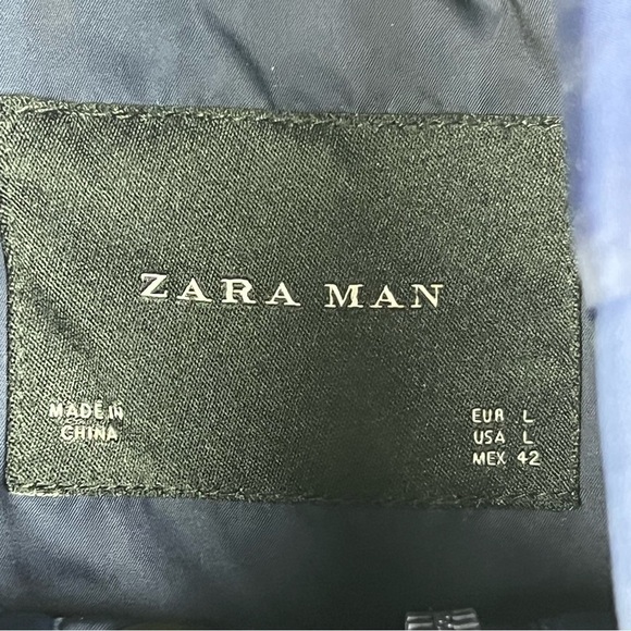 EUC- Zara Man Hooded Varsity Stripe Inside Navy Blue Bomber Jacket Size Large - Picture 14 of 16